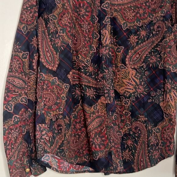Chaps vintage paisley blouse button up down shirt top - Picture 4 of 10